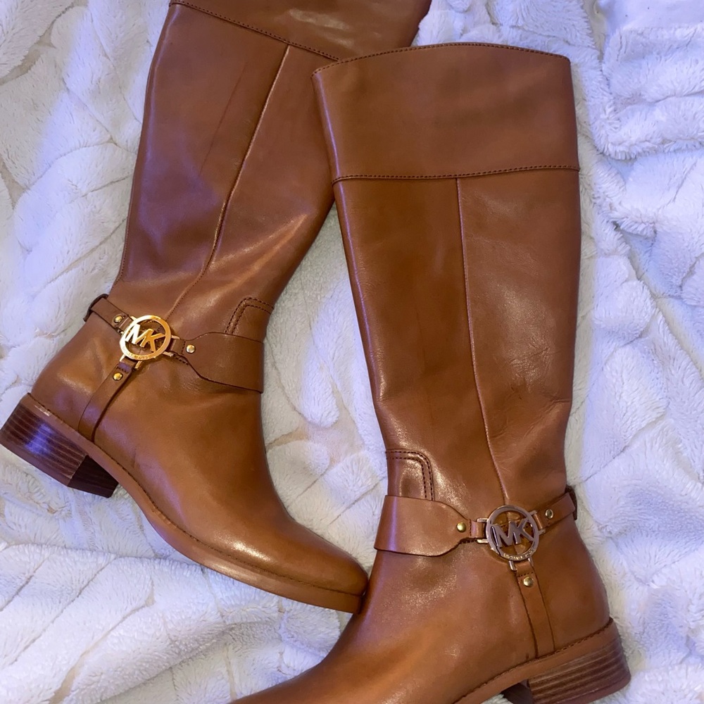 Michael Kors Tan Over the Knee Boots with Gold Accents